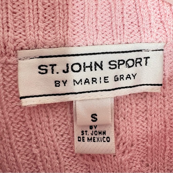 St John Sport Lamb Fur Cable Knit Zip Jacket Pink Heart Pull Sweater Small Y2K - Picture 6 of 11